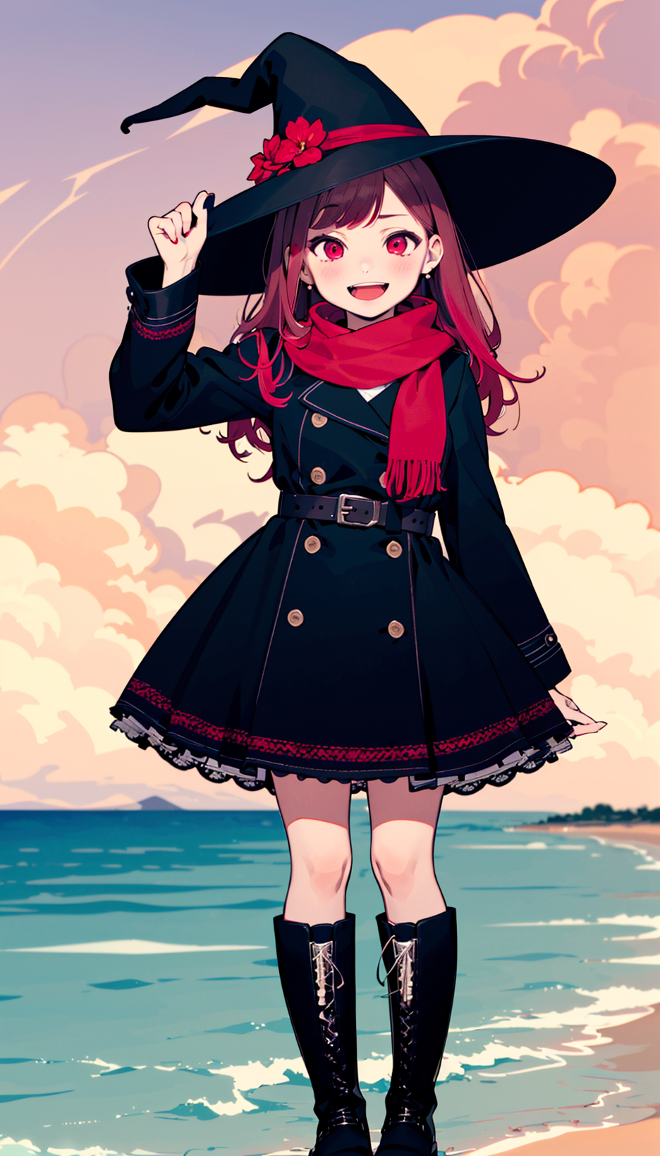 00002-2933367555-1girl,solo,boots,hat,long hair,flower,scarf,long sleeves,holding,full body,witch hat,looking at viewer,standing,black headwear,o.png